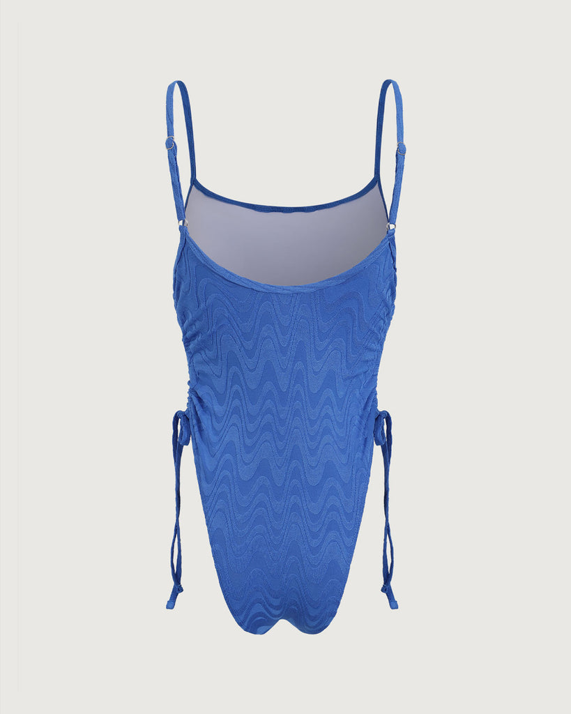Blue Wave Textured Ruched One-Piece Swimsuit