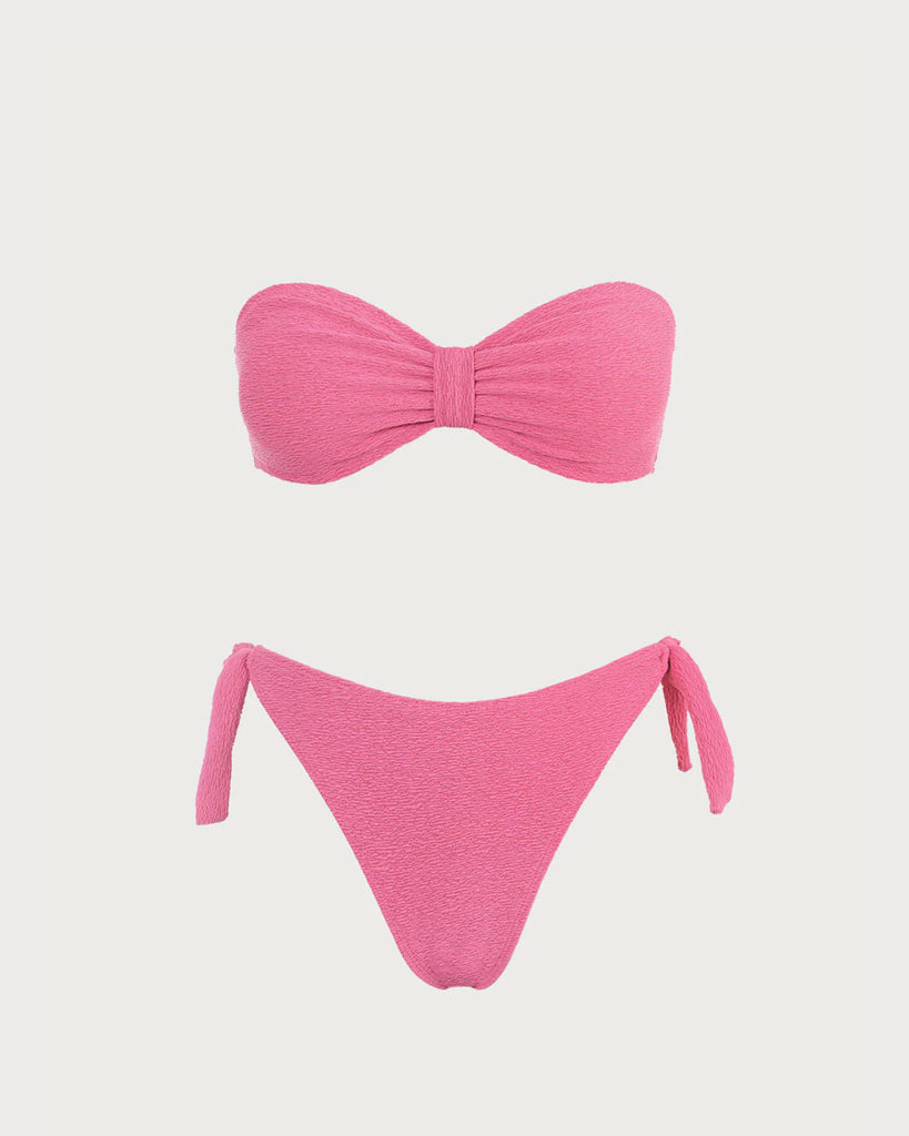 Pink Textured Bandeau Bikini Set