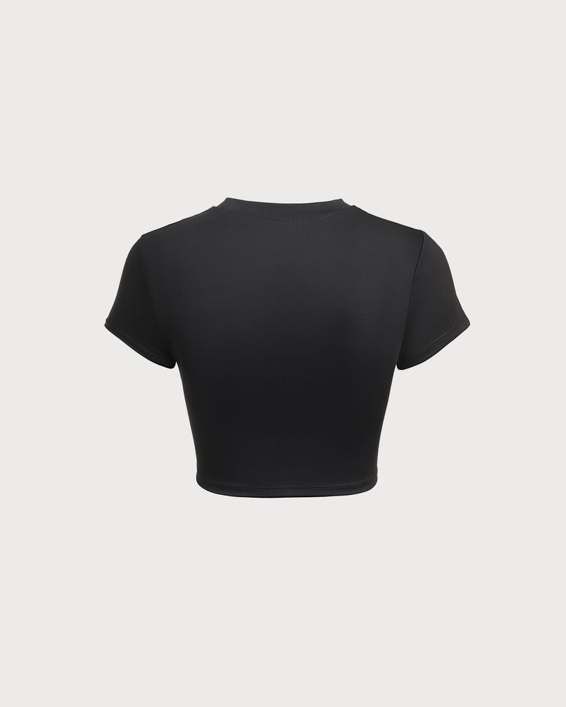 Black Round Neck Yoga Short Sleeve Top