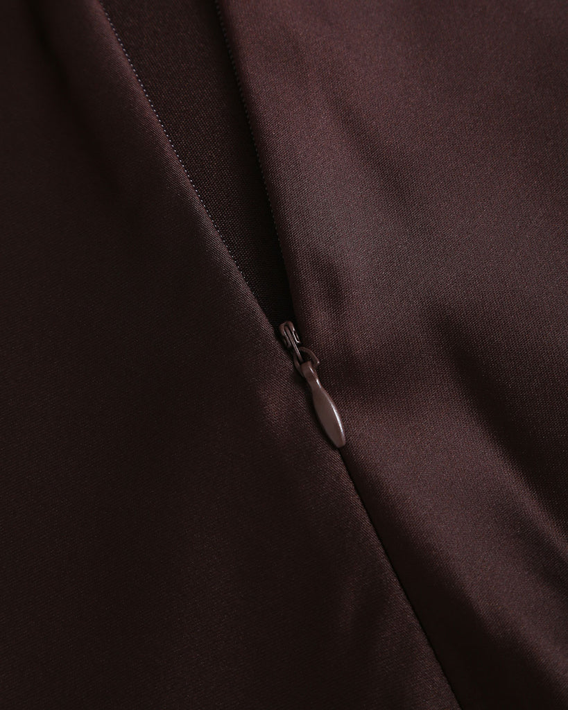Brown Satin Slip Maxi Dress