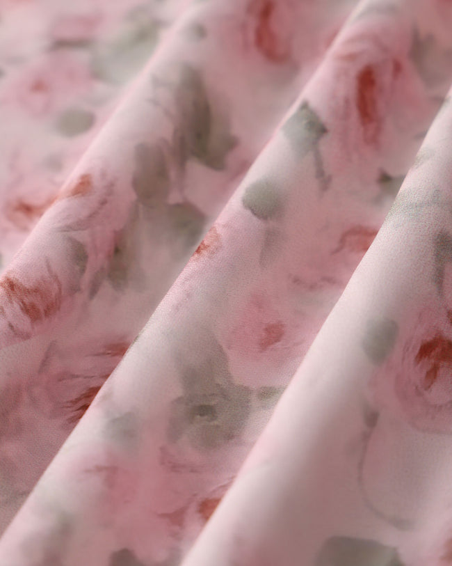 Pink Floral Shirred Slip Midi Dress