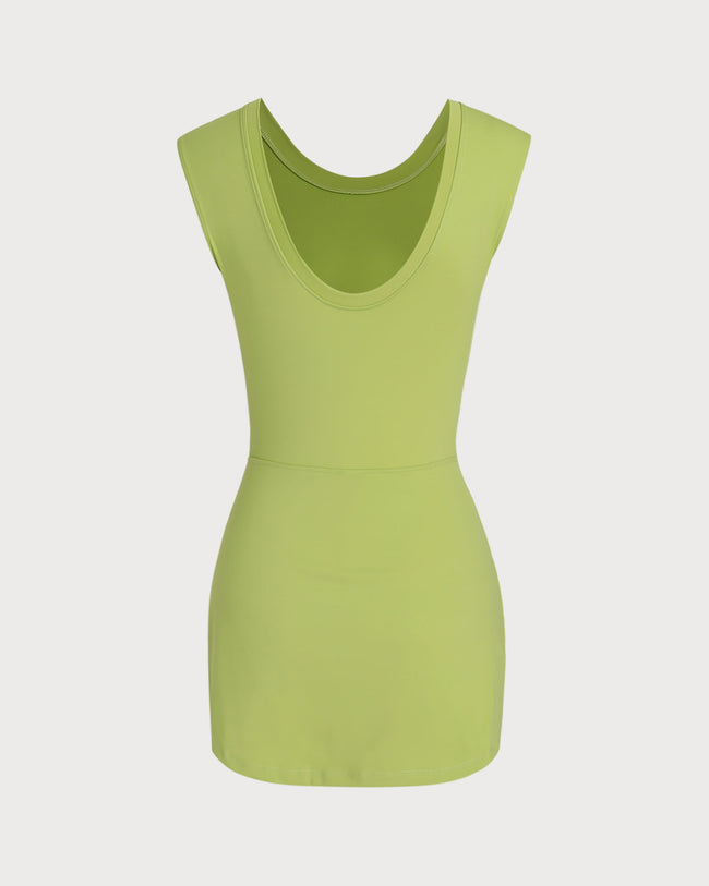 Green Round Neck High Stretch Yoga Dress