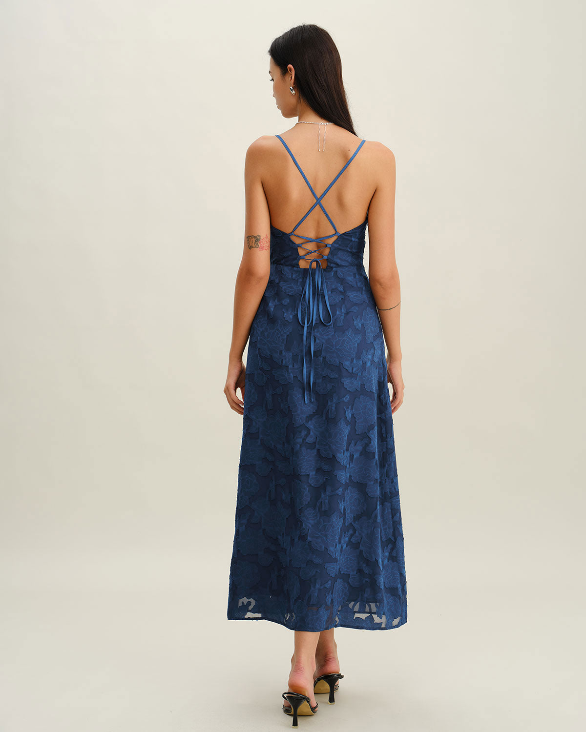 princess polly baby blue dress Rihoas Floral Jacquard Spaghetti Strap Maxi Dress
