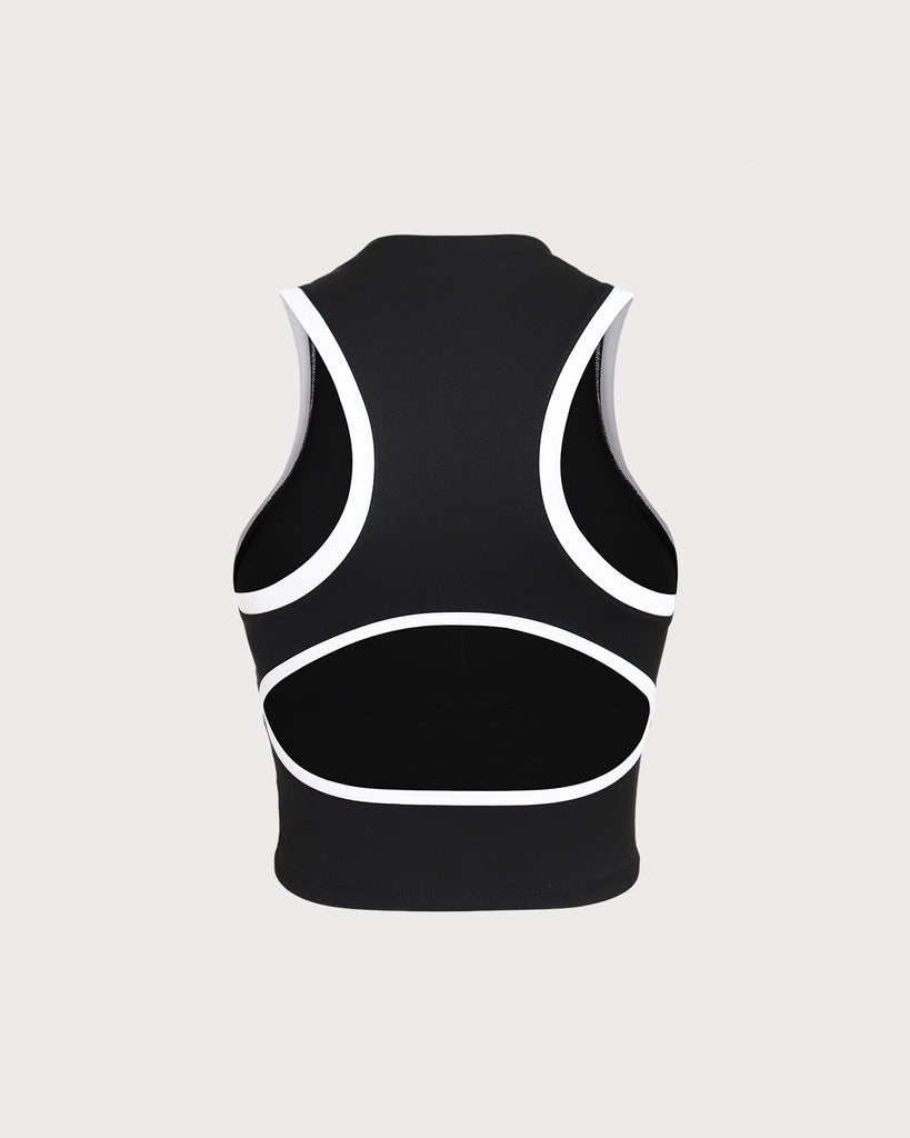 Black Round Neck Zipper Yoga Tank Top