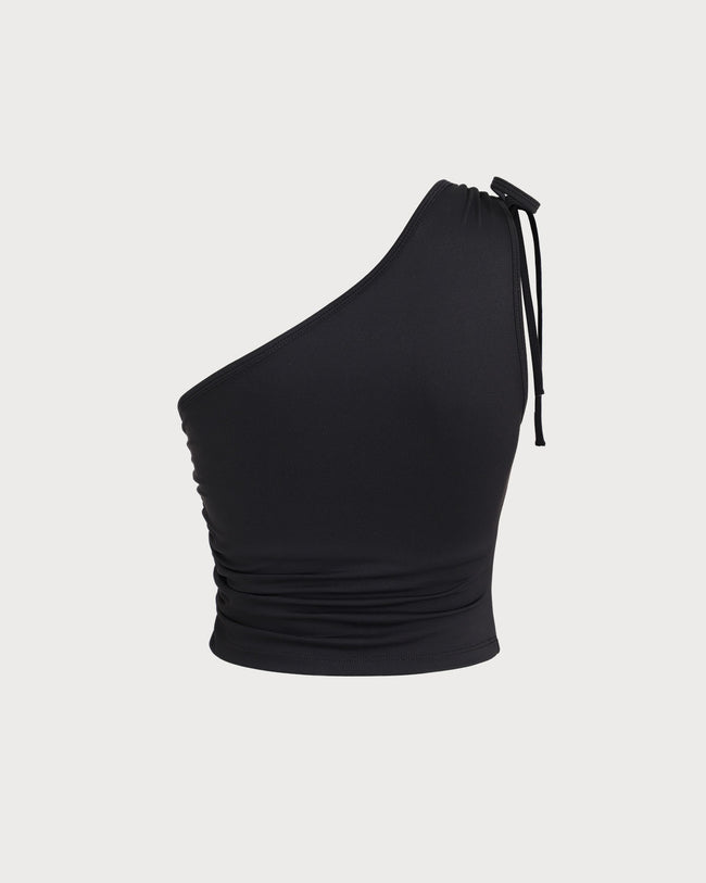 Black One Shoulder Yoga Tank Top