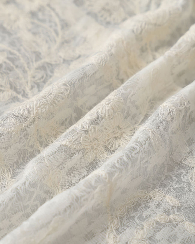 White Jacquard Bell Sleeve Button Blouse