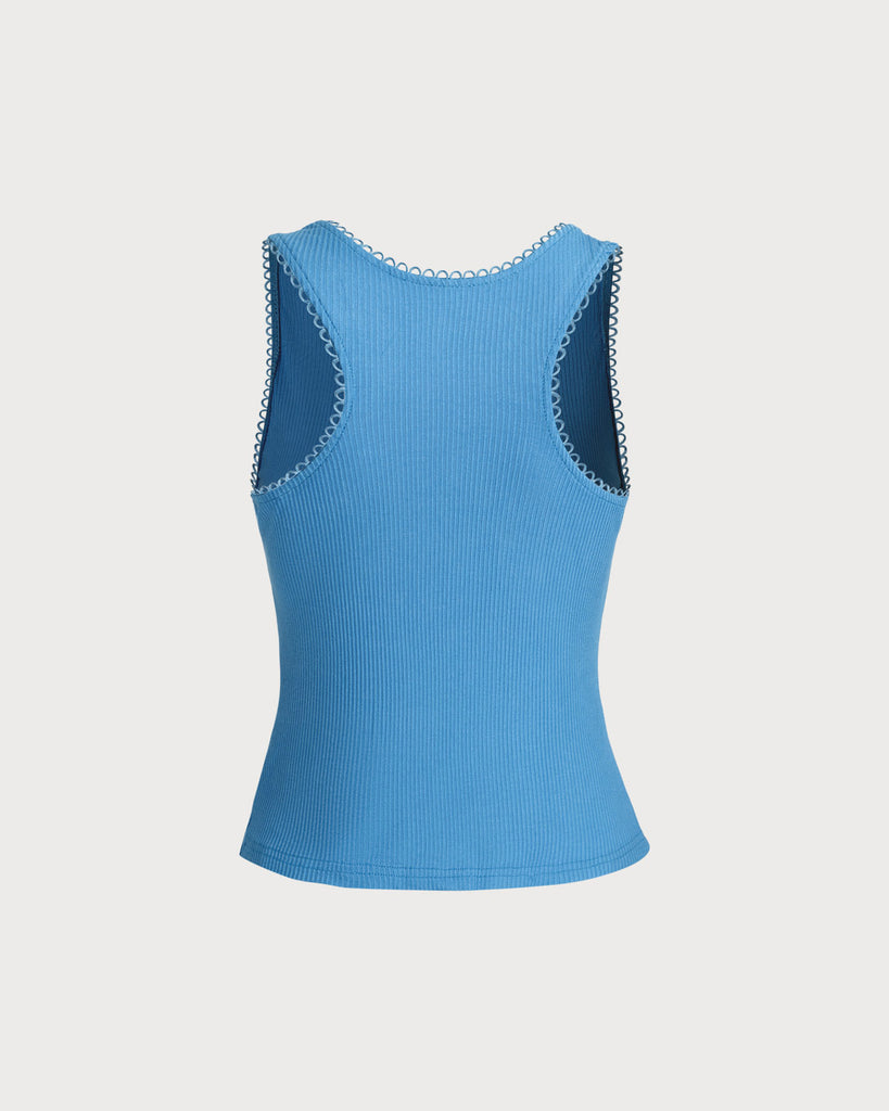 Blue Square Neck Button-Up Tank Top