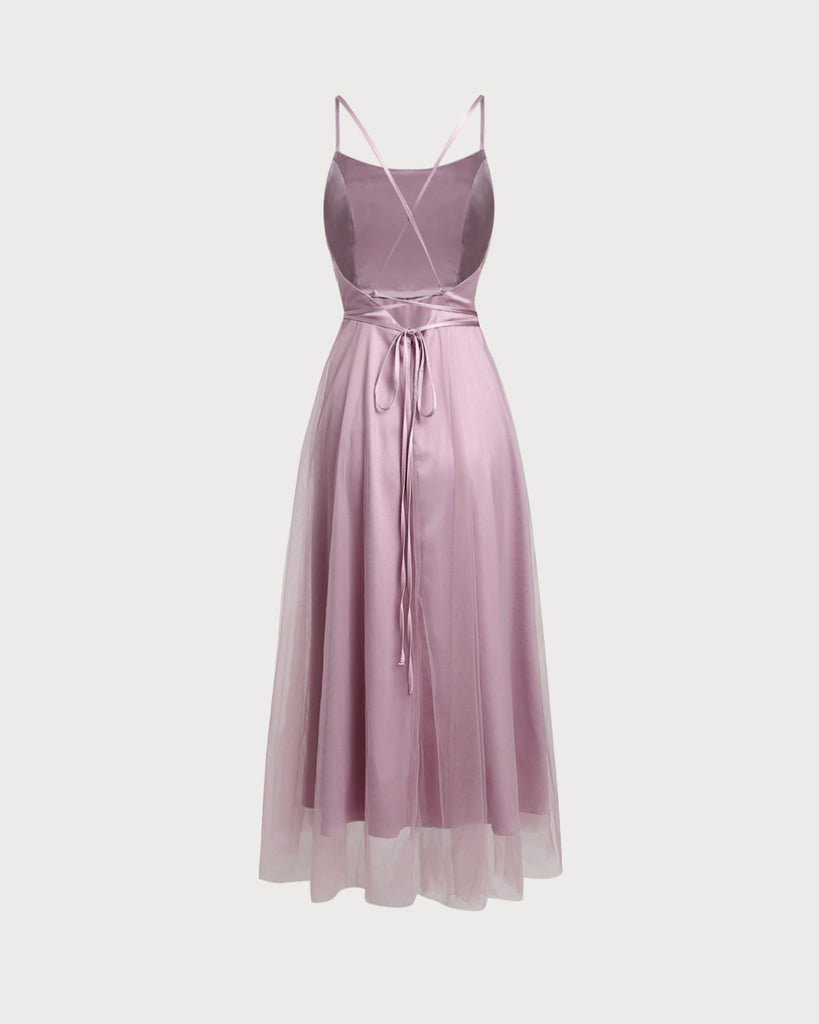 Pink Mesh Flowy Slip Midi Dress