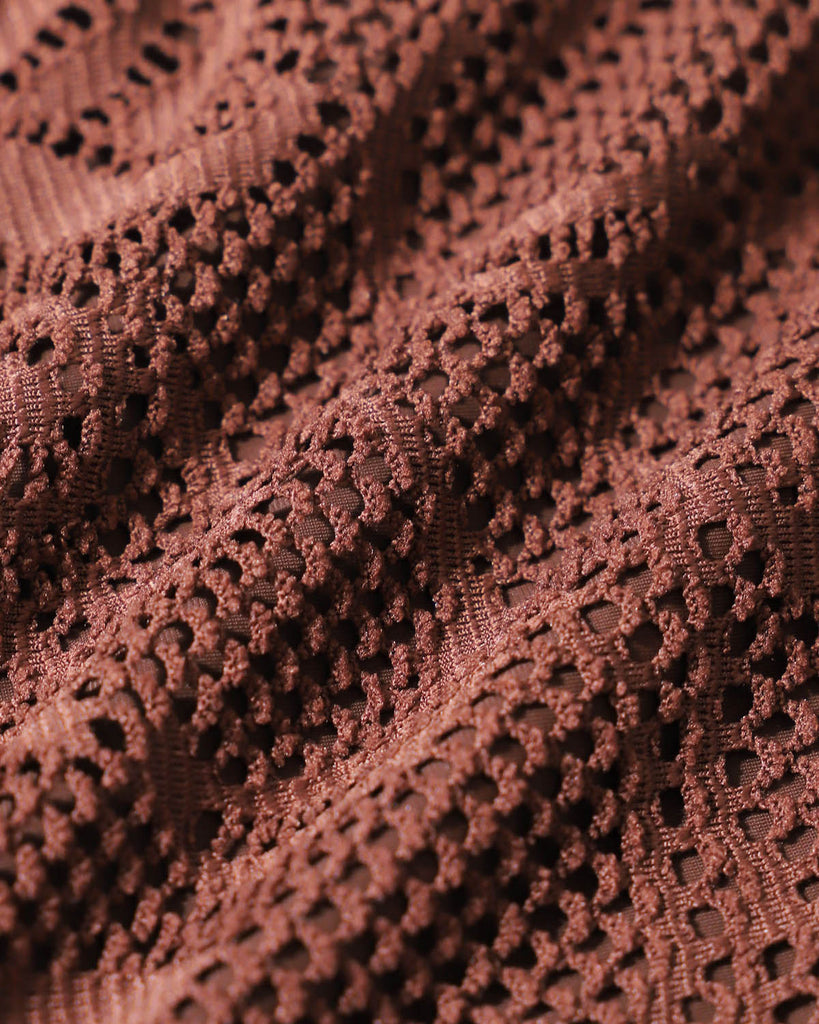 Brown Mesh Slit Tankini Swimsuit