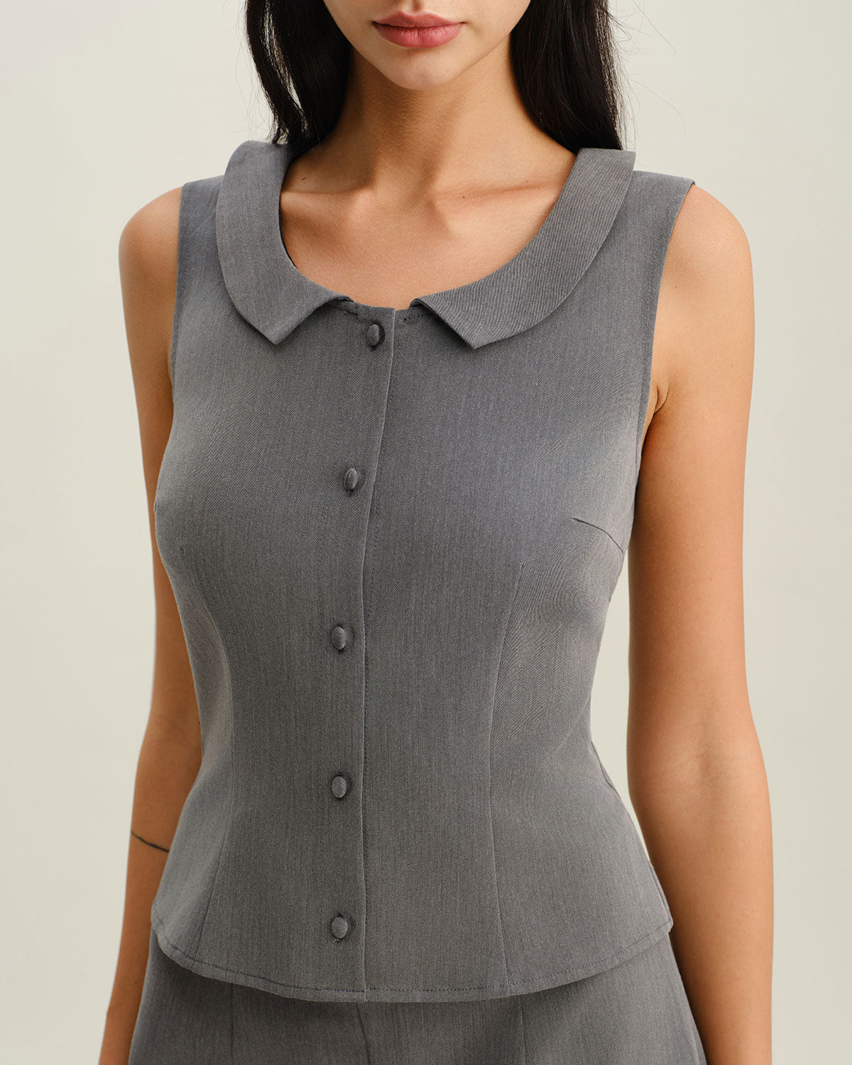Grey Collared Button Tank Top