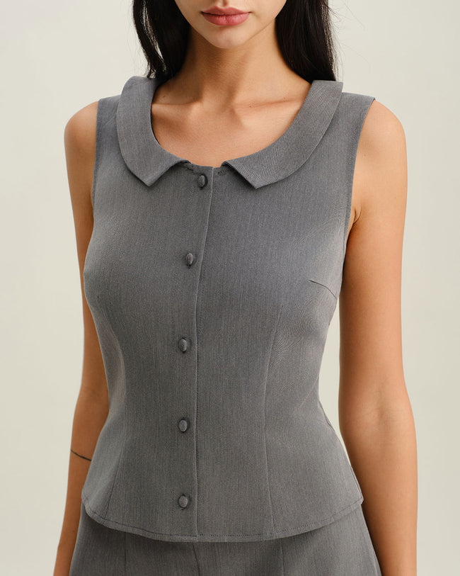 Grey Collared Button Tank Top