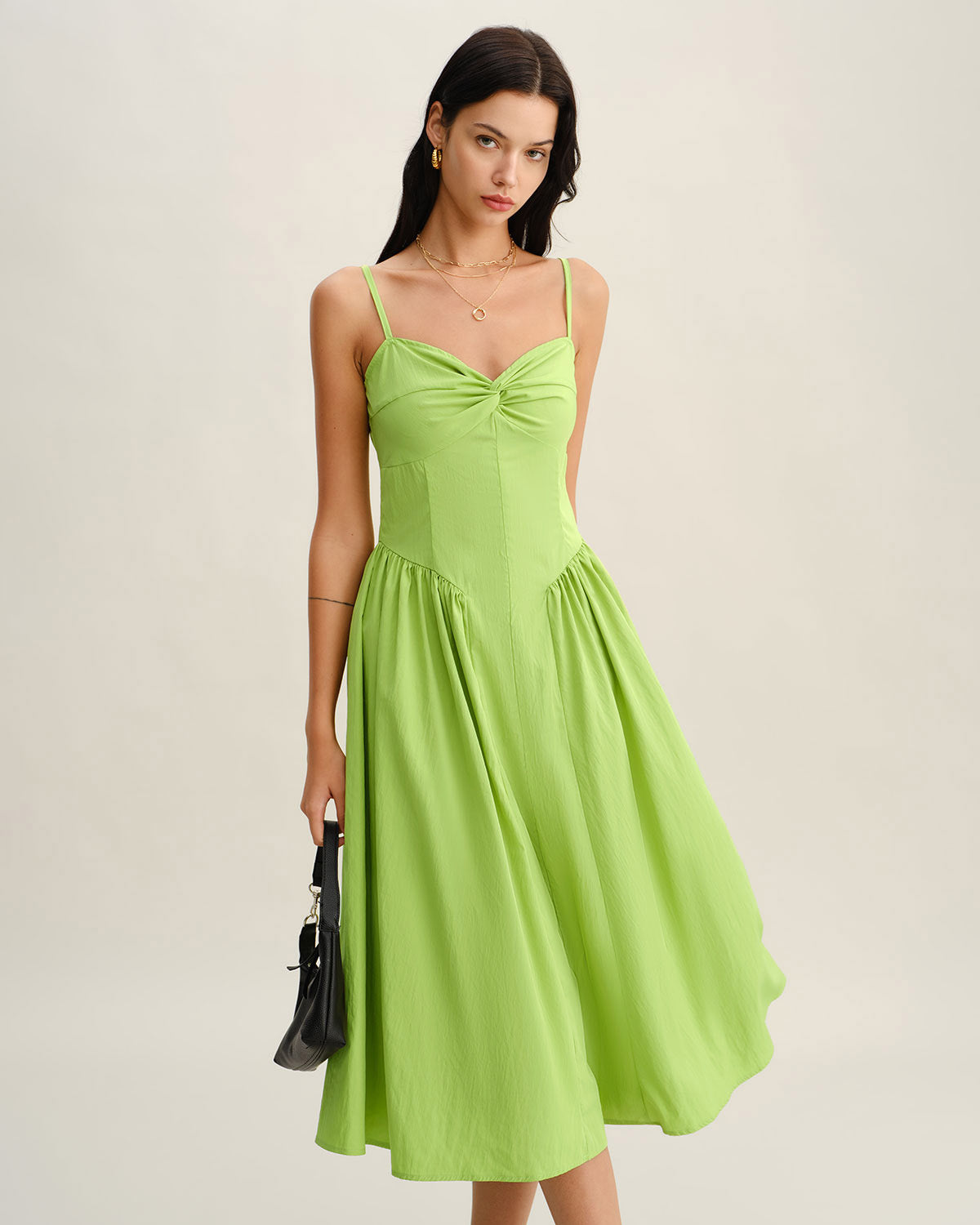 Green Sweetheart Neck Slip Midi Dress
