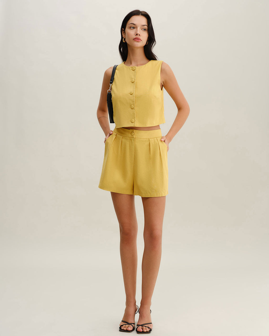 Yellow Round Neck Button Vest