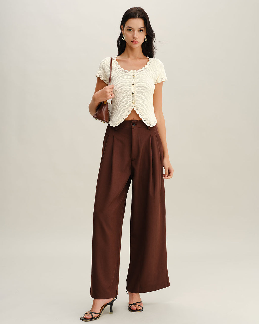 Beige U Neck Textured Cardigan