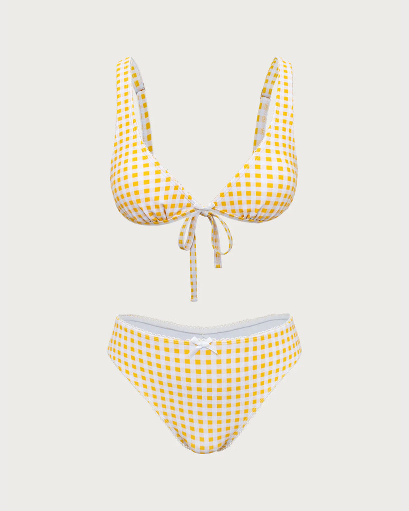 Yellow Plaid Triangle Bikini Set