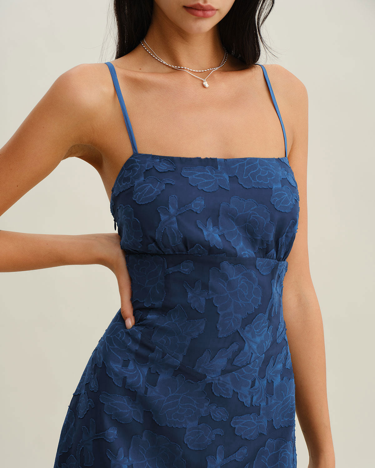 Rihoas Floral Jacquard Spaghetti Strap Maxi Dress | Corset Tie Backless for Fromal, Summer Events, Wedding Guest, Navy / M Rihoas Floral Jacquard Spaghetti Strap Maxi Dress | Corset Tie Backless for Fromal, Summer Events, Wedding Guest, Navy / M