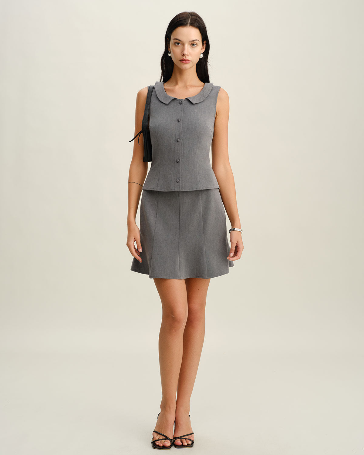 Grey Collared Button Tank Top