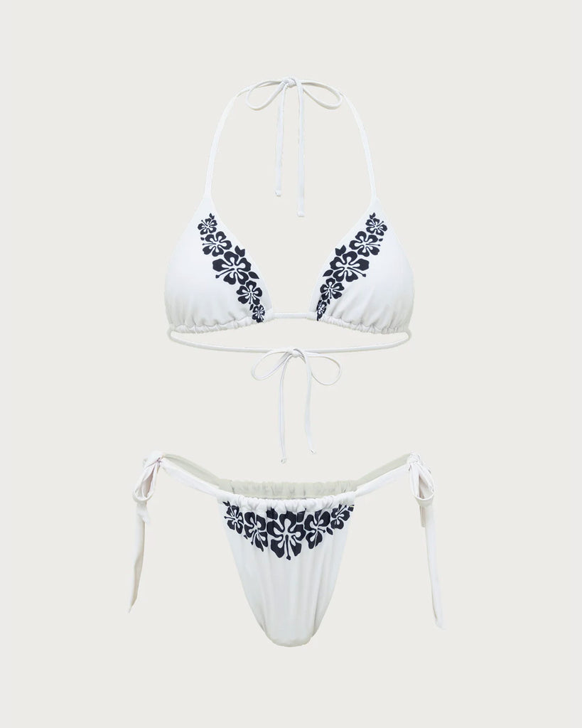 White Knit Tropical Print Bikini Set