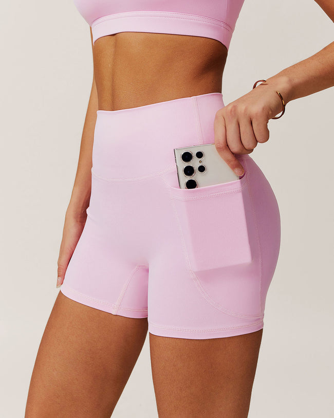 Pink Pocket High Waisted Yoga Shorts