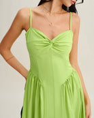 Green Sweetheart Neck Slip Midi Dress