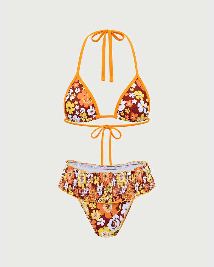 Orange Knitted Printed Bikini Set