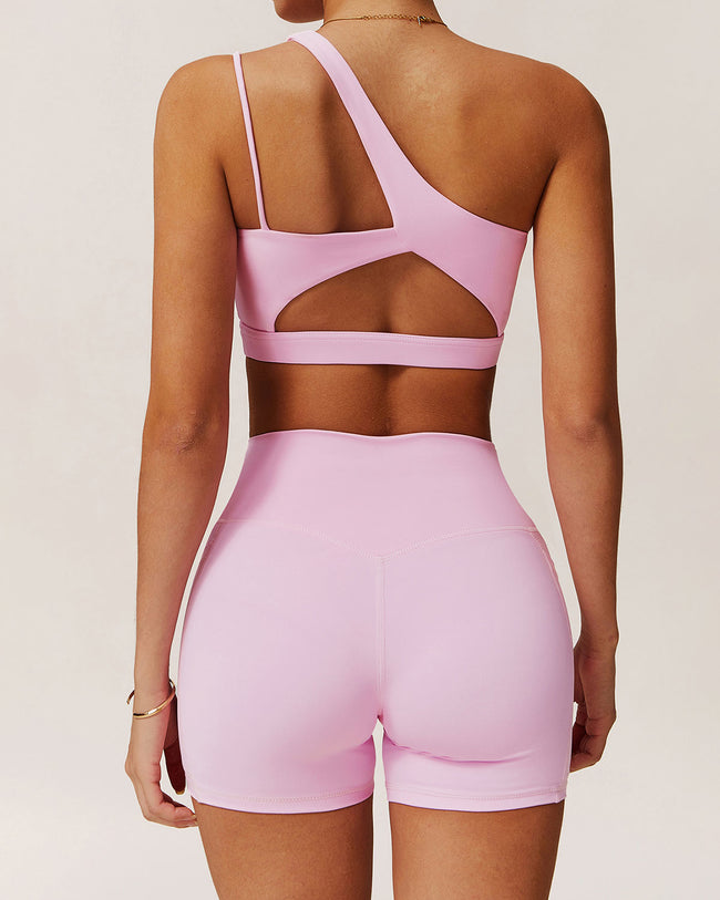 Pink Cropped One Shoulder Yoga Cami Top