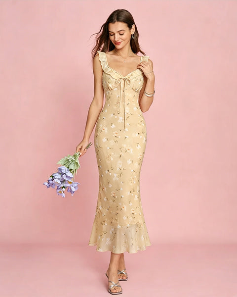 Rihoas Floral Ruffle Strap Maxi Dress