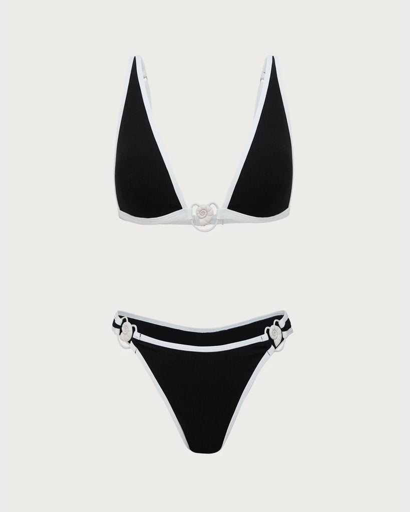 Black Contrast Thread Bikini Set