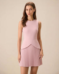 Pink Round Neck Skater Mini Dress