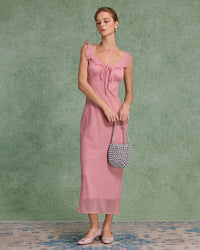 Pink Floral Ruffle Slip Maxi Dress