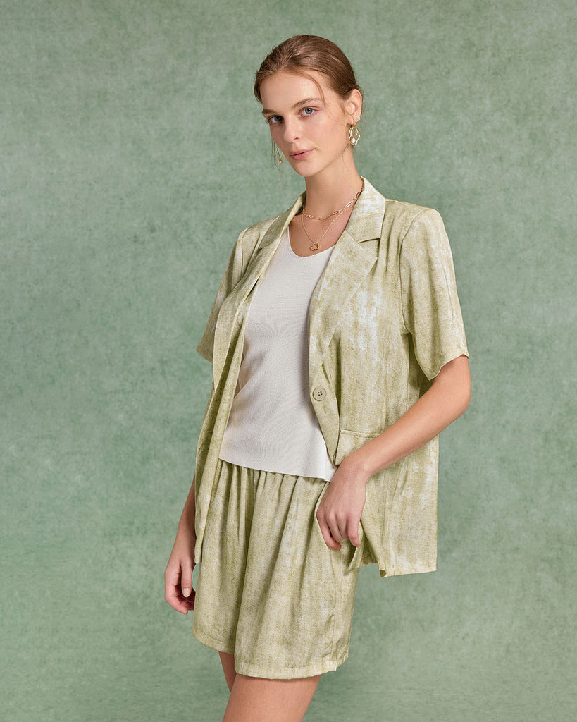 Green Floral Short Two-Piece Suit