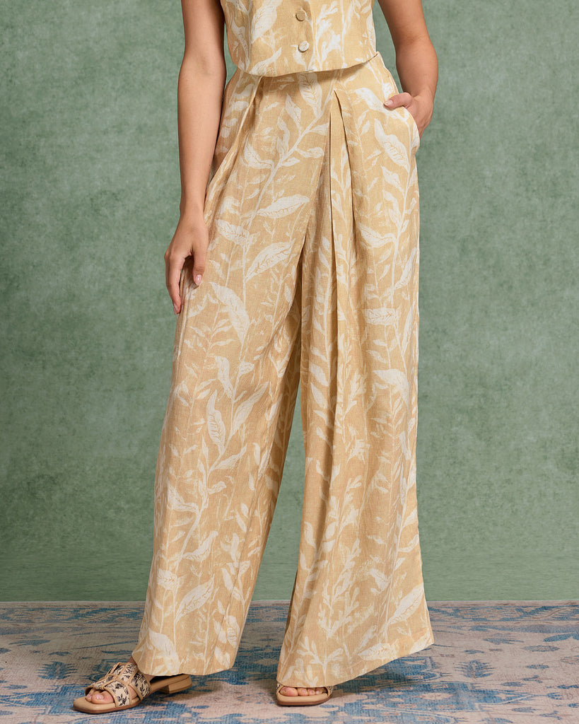 Yellow Floral Wide Leg Pants