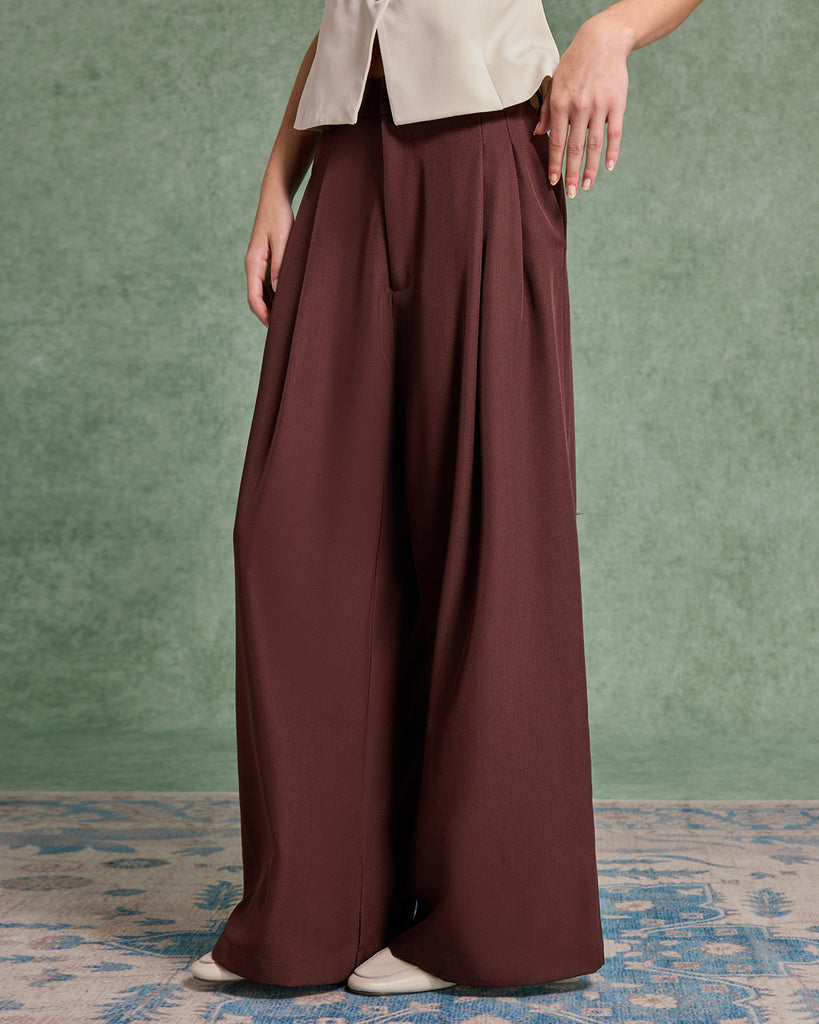 Coffee Ruched Straight Pants