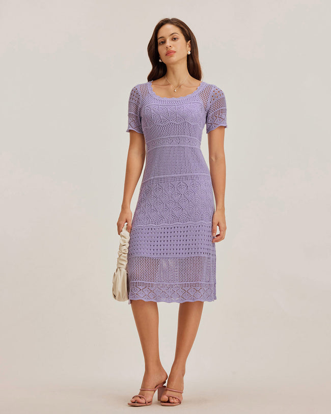 Purple U Neck Cut Out Sweater Dress