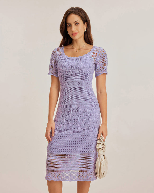 Purple U Neck Cut Out Sweater Dress