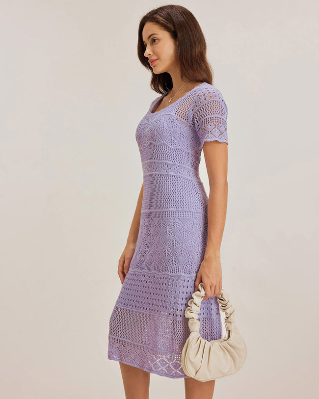 Purple U Neck Cut Out Sweater Dress