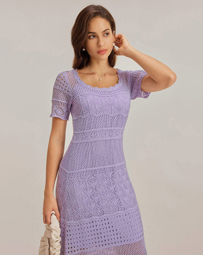 Purple U Neck Cut Out Sweater Dress