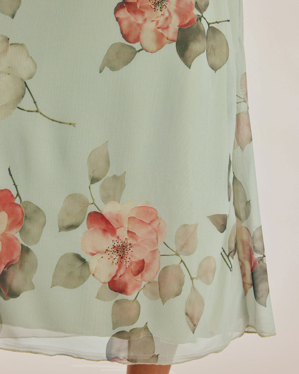 Green Floral Elastic Waist Straight Midi Skirt