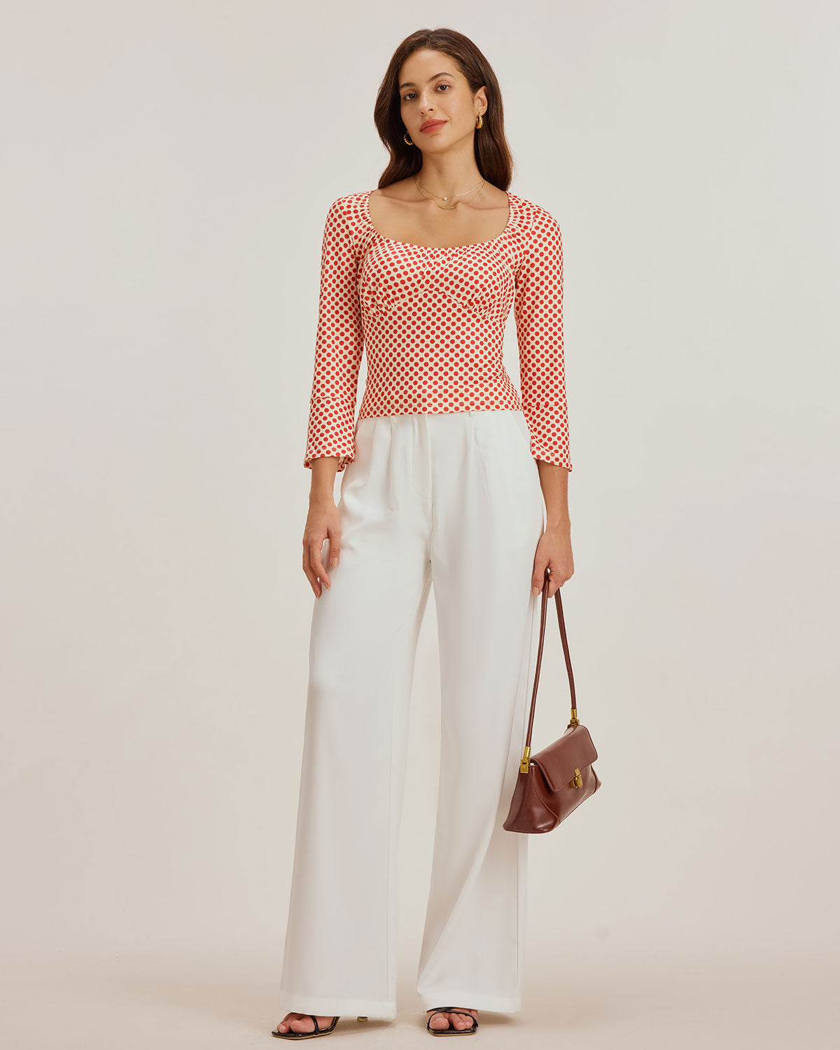 Red Polka Dot U-Neck Bell Sleeve Tee