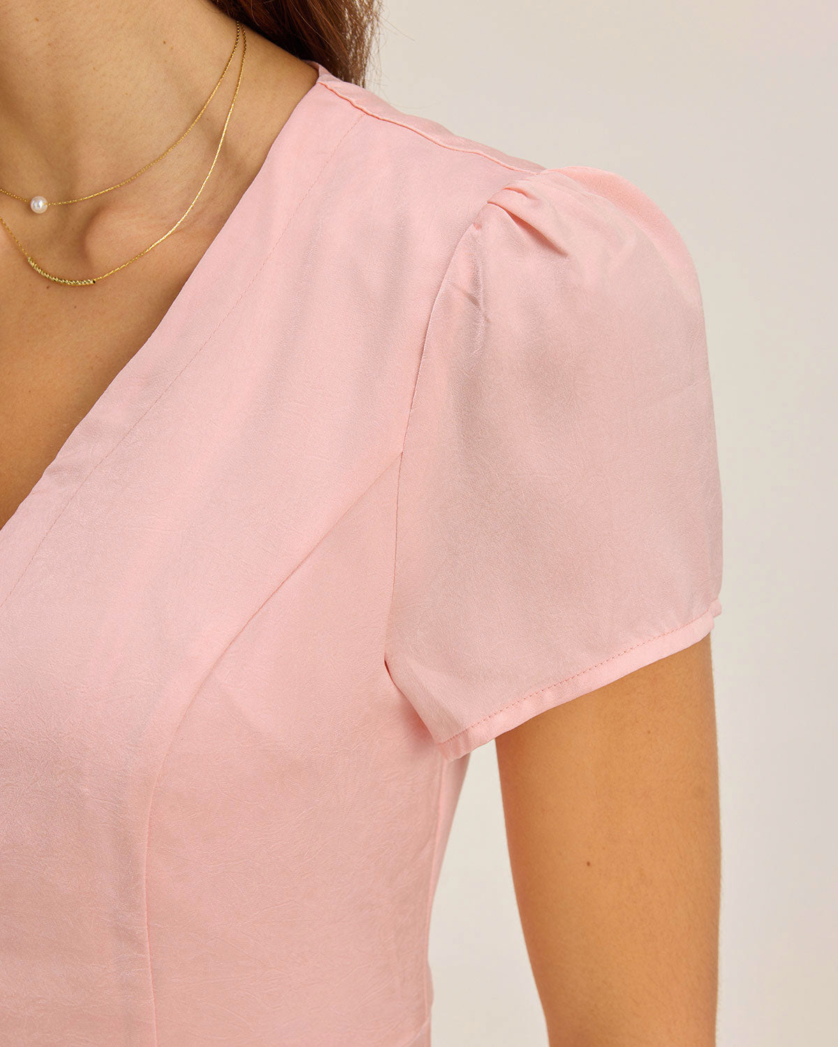 Pink V Neck Button Mini Dress