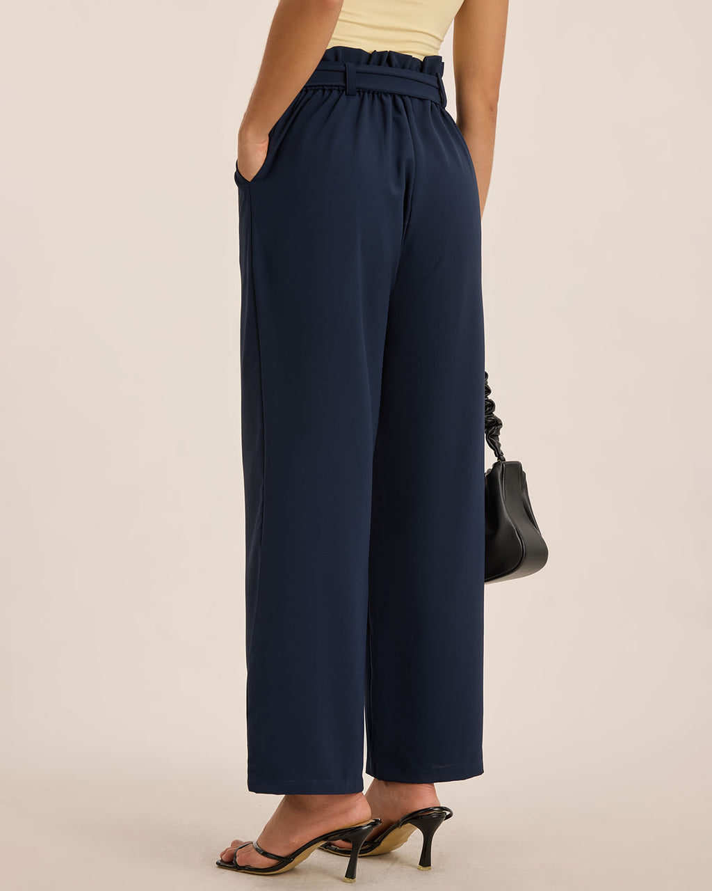 Blue Ruched Straight Pants