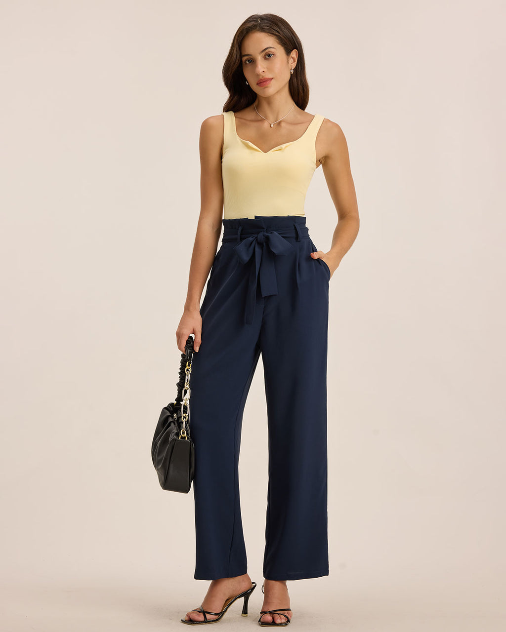 Blue Ruched Straight Pants