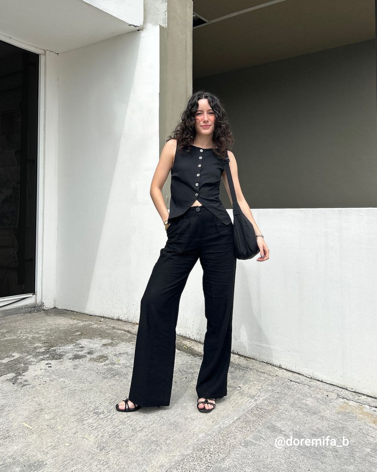 The Black Boat Neck Button Tank Top & Reviews - Black - Tops | RIHOAS