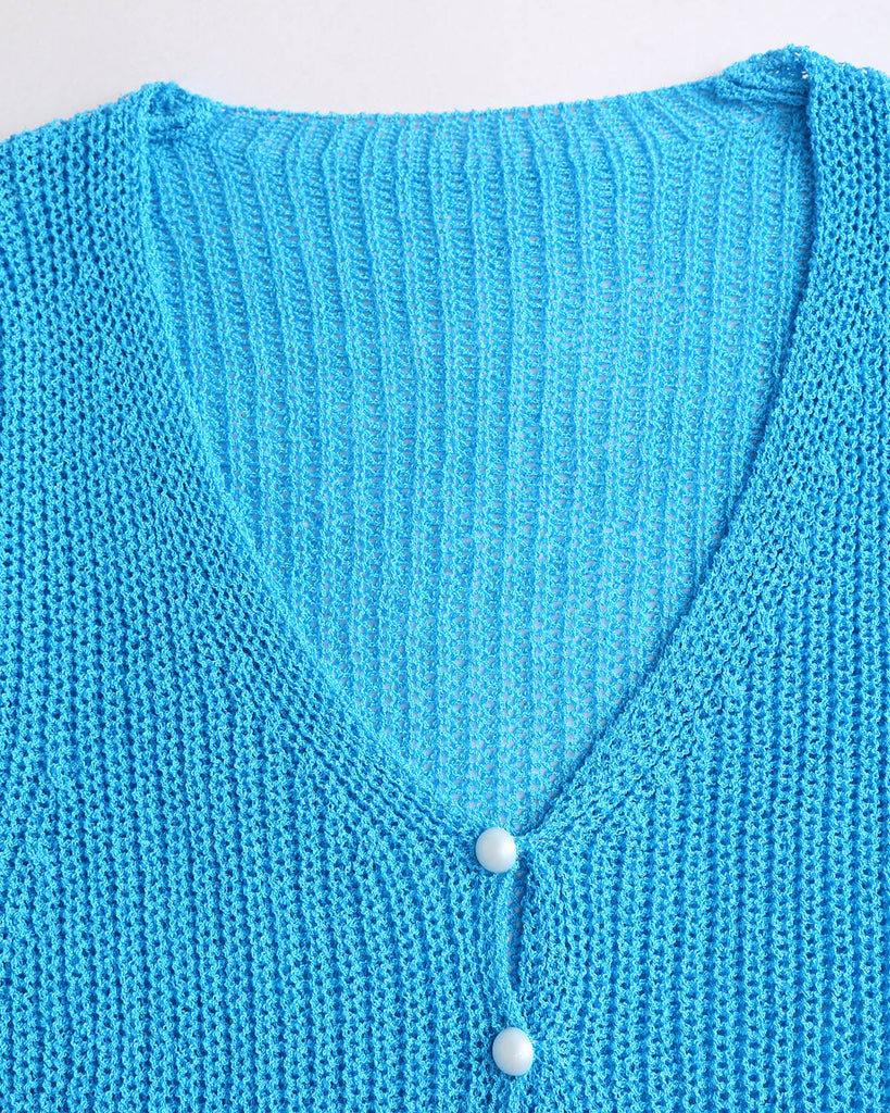 Blue V Neck Knit Cardigan