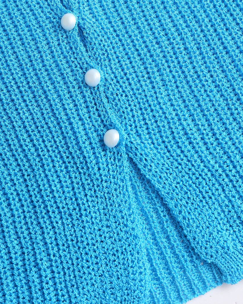 Blue V Neck Knit Cardigan
