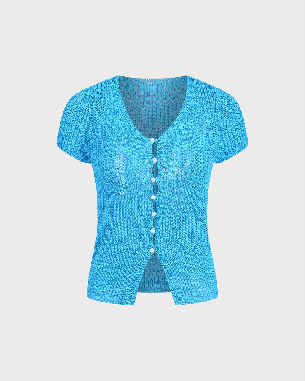 Blue V Neck Knit Cardigan
