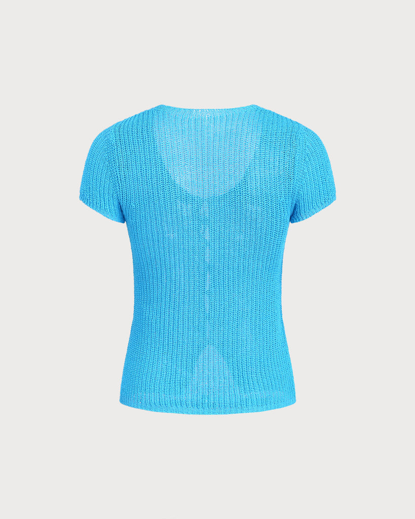 Blue V Neck Knit Cardigan