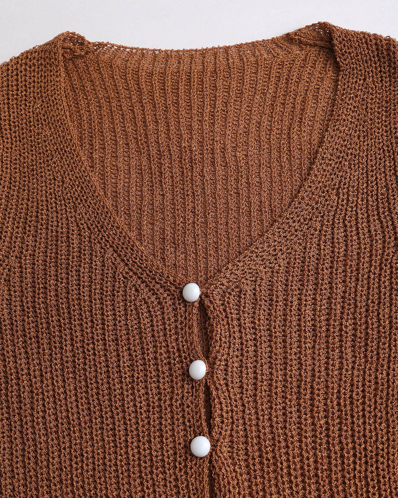 Brown V Neck Knit Cardigan