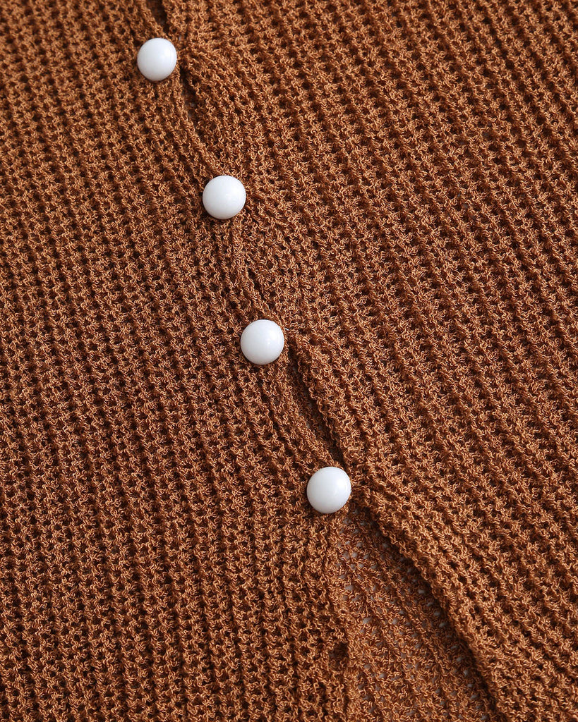 Brown V Neck Knit Cardigan