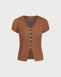 Brown V Neck Knit Cardigan